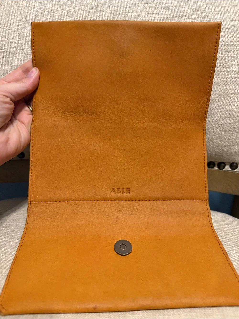ABLE Handmade “Debre” Large Trifold Leather Wallet in Signature Cognac